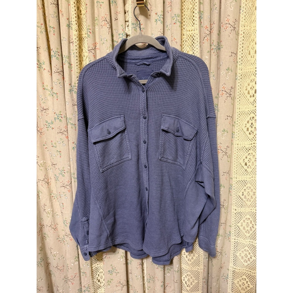 Aerie LumberJane Waffle Shirt Large Blue Oversized Button Down Shacket